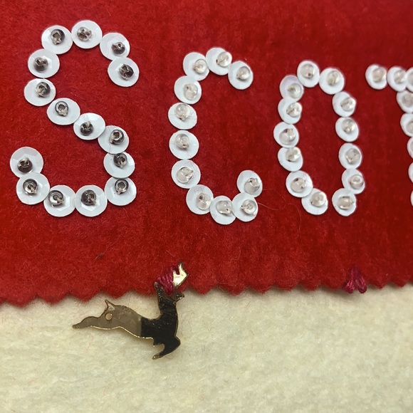 Vintage SCOTT felt Christmas stocking w/drum, rocking horse, candy cane, sequin - Picture 16 of 17